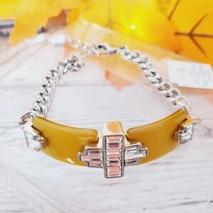 New Lia Sophia silver chain cross‎ Yellow bracelet